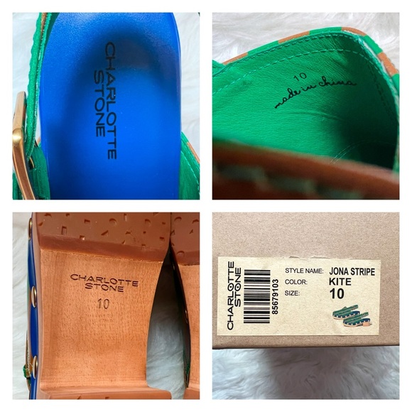 New CHARLOTTE STONE Jona Striped Studded Slingback Low Heel Clogs in Kite Stripe - Picture 15 of 16